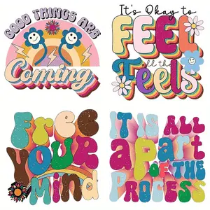 Colorful Cartoon Letter Pattern Iron-on Heat Transfer Sticker, 4 Counts/set DIY Decals for T-shirts and Backpacks, Heat Press Patches DIY Material