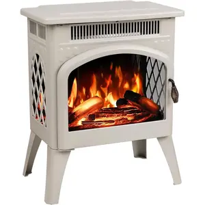ZAFRO Electric Fireplace Heater 17" with Remote Control, Cathedral Stylish, Different Flame Effects and Log Set Colors, Adjustable Brightness , Beige