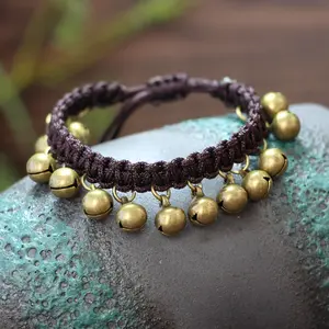1 Piece Women’s Boho Antique Gold Alloy Bell Charm Adjustable Bracelet, Braided Cord Wristband, Bohemian Jewelry for Festival, Beach, Vacation, Everyday & Summer Gifts permanent