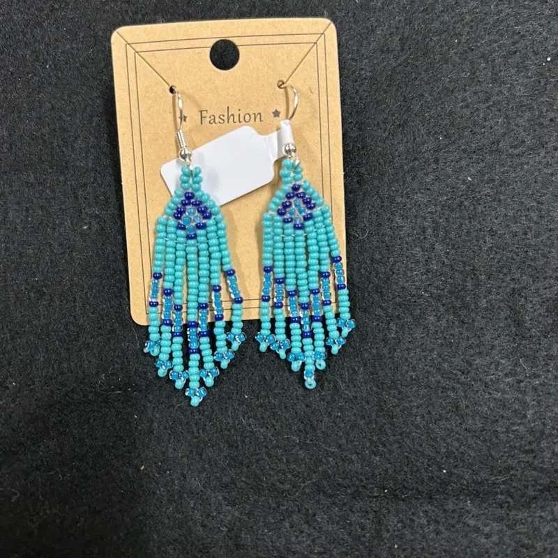 Clear Waters earrings - handmade Native American seed bead earrings