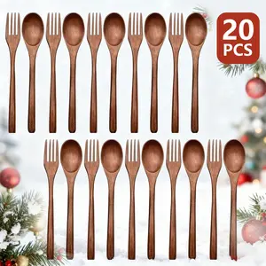 Japanese Wooden Spoon Fork Set, Reusable Eco-Friendly Natural Wood Cutlery, Handmade Cooking Stirring Eating Utensils, 10/20 Pieces, Tableware Kit