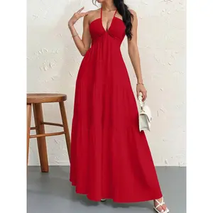 Women's Halter Neck Tie Chic Formal Dress - Casual Wear Option, Chic Formal Dresses
