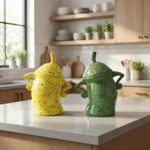 Green Splatter Ceramic Kitchen Canister Retro Storage Jar Vintage Ceramic Storage Jar for Kitchen Organization Retro Splatter Design