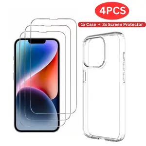 [4PCS] 3pack Tempered Glass Screen Protector with 1pcs Clear Case for iPhone Models 16 Pro Max, 11 Pro, 12, 13 Pro Max, 14 Plus, 15 and More