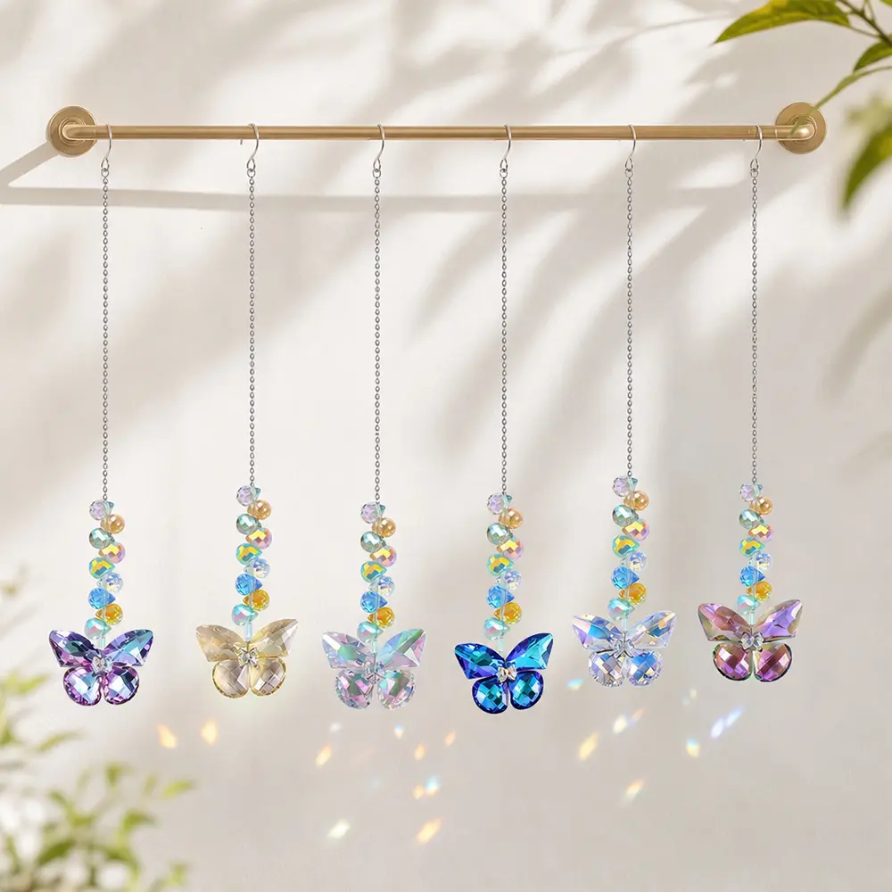 6pcs Crystal Butterfly Suncatchers Hanging Ornaments, Rainbow Maker Sun Catchers Indoor Window Outdoor Patio Garden Decor Gifts