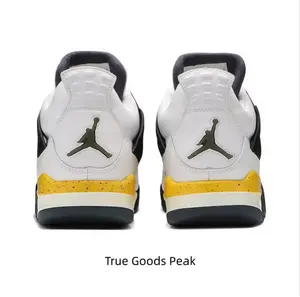 Retro High-Top Basketball Shoes in White Leather with Black Mesh and Laces, Yellow Speckled Midsole Accents, and Visible Heel Air Unit