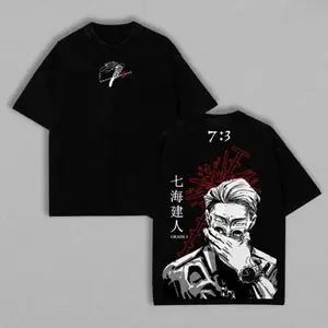 Kento Nanami - Jujutsu Kaisen Anime Double Printed Vintage Washed Unisex Oversize Anime Manga Washed Heavyweight Cotton T-shirt, Gifts for Anime Fan Unisex Couple T-shirts S-4XL-5XL Kove Clothing, Anime Lover Jujutsu Kaisen Anime Merchandise Tshirt