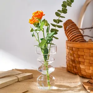 Modern Glass Vase, Hand-Blown Transparent Flower Pot, Unique Shape, Home Desktop Decoration, Water Culture Plant Container, Decorative Vase