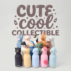 asobu Bestie Bottle - 16 oz Insulated Stainless Steel Kids Water Bottle, Detachable Soft Animal Head Lid, Spill-Proof, Reusable Straw