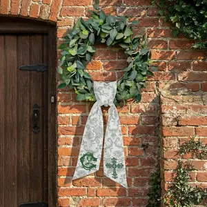 Personalized Door Wreath Sash: Green Floral Monogram Cross Bow, Spring Front Door Decor