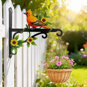 Colorful Bird Metal Outdoor Wall Flower Basket Hook, Durable Plant Stand with Installation Screws, Perfect for Garden Decorations, Garden Accessories