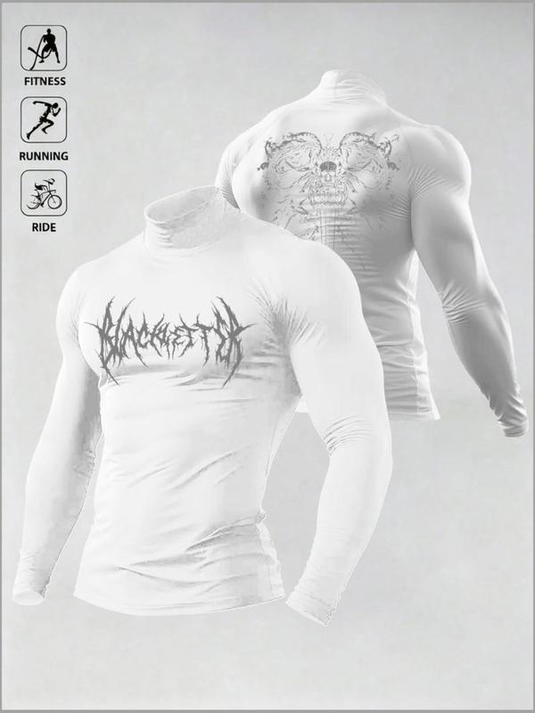 Men's High Elastic Performance Top, Gym Workout Shirt, Gothic Print, Moisture-Wicking Fabric, Ideal for Powerlifting, Daily Sports, Casual Wear