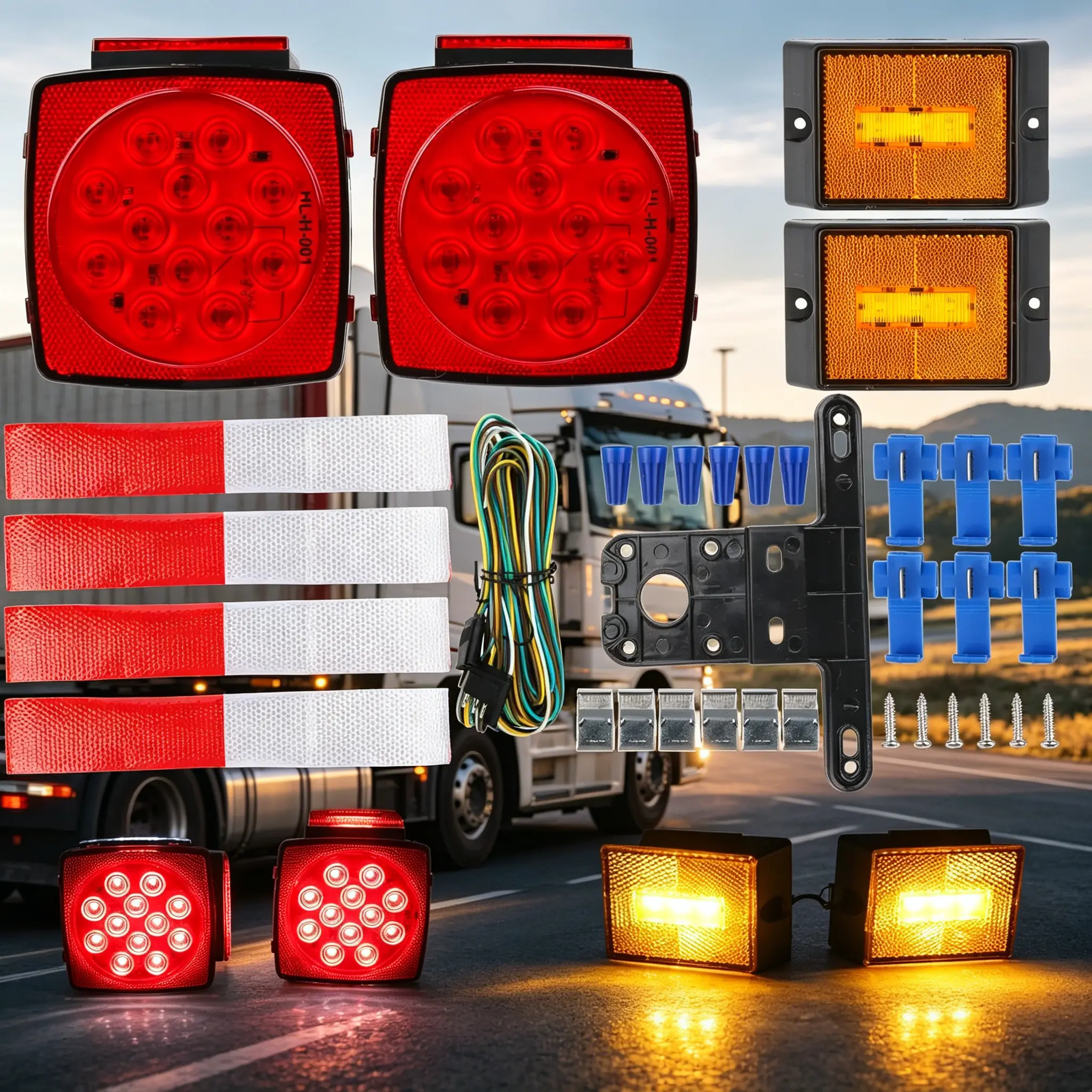 12V LED Submersible Trailer Tail Light Kit - Waterproof Square Lights for Boat, Truck, RV & Utility Trailers