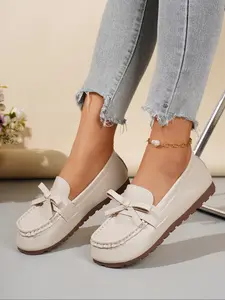 Women's Spring New Bow Decor Elegant Slip-On Loafers, Lightweight Comfortable Multifunctional Rubber Flat Shoes, Casual All Seasons, Bowknot Design Shoes