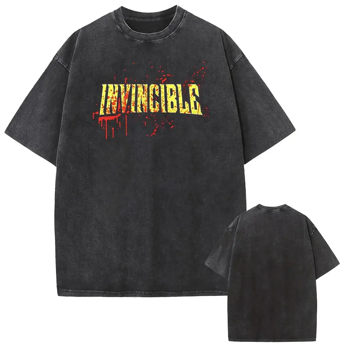 Men's Casual Cotton Loose-Fit Round Neck Short-Sleeve T-Shirt - Invincible War Comic Theme Herringbone Lightweight Menswear Top