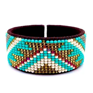 Turquoise/Gold Leather Cuff Bracelet