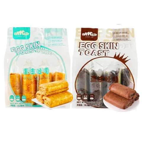 BAKER LEE Egg Crepe Toast Egg Crust Roll Toast- 2 Flavor Options (Original & Chocolate) 10.58 oz per Pack  Soft Toast & Egg Crepe Combo Nutritious Breakfast Bread, 10.58 oz | Healthy Snack for Delicious Eating, 0g trans fat & 5g protein per serving