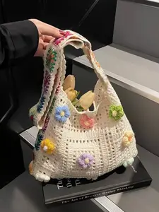 Women's Bohemian Style Hobo Shoulder Bag Crossbody Bag Vintage Hollow Out Floral Contrast Color Casual Beach Bag Embellished Shoulder Bag Hobo Crossbody Bags Bohemian Crossbody Purse Boho Shoulder Bag Boho Shoulder Purses