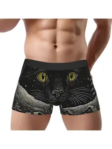 1 piece Happy Christmas Winter Solstice Mystical Black Cat Under Starry Winter Sky Underpants Homme Panties Man Underwear Comfortable Shorts Boxer Briefs