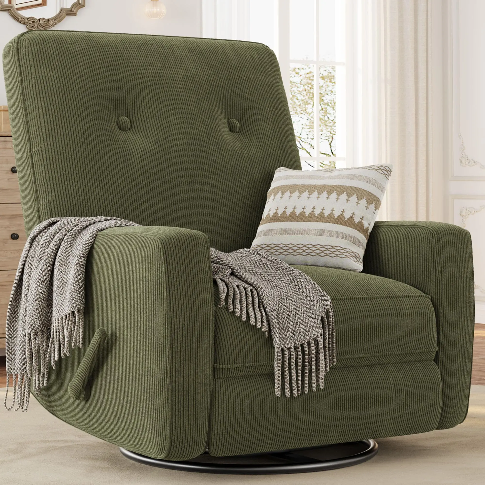 Linen White Upholstered 360° Swivel Rocking Glider Recliner Chair - Compact, Adjustable Backrest & Footrest, Adjustable Rest Armchair for Living Room, Bedroom