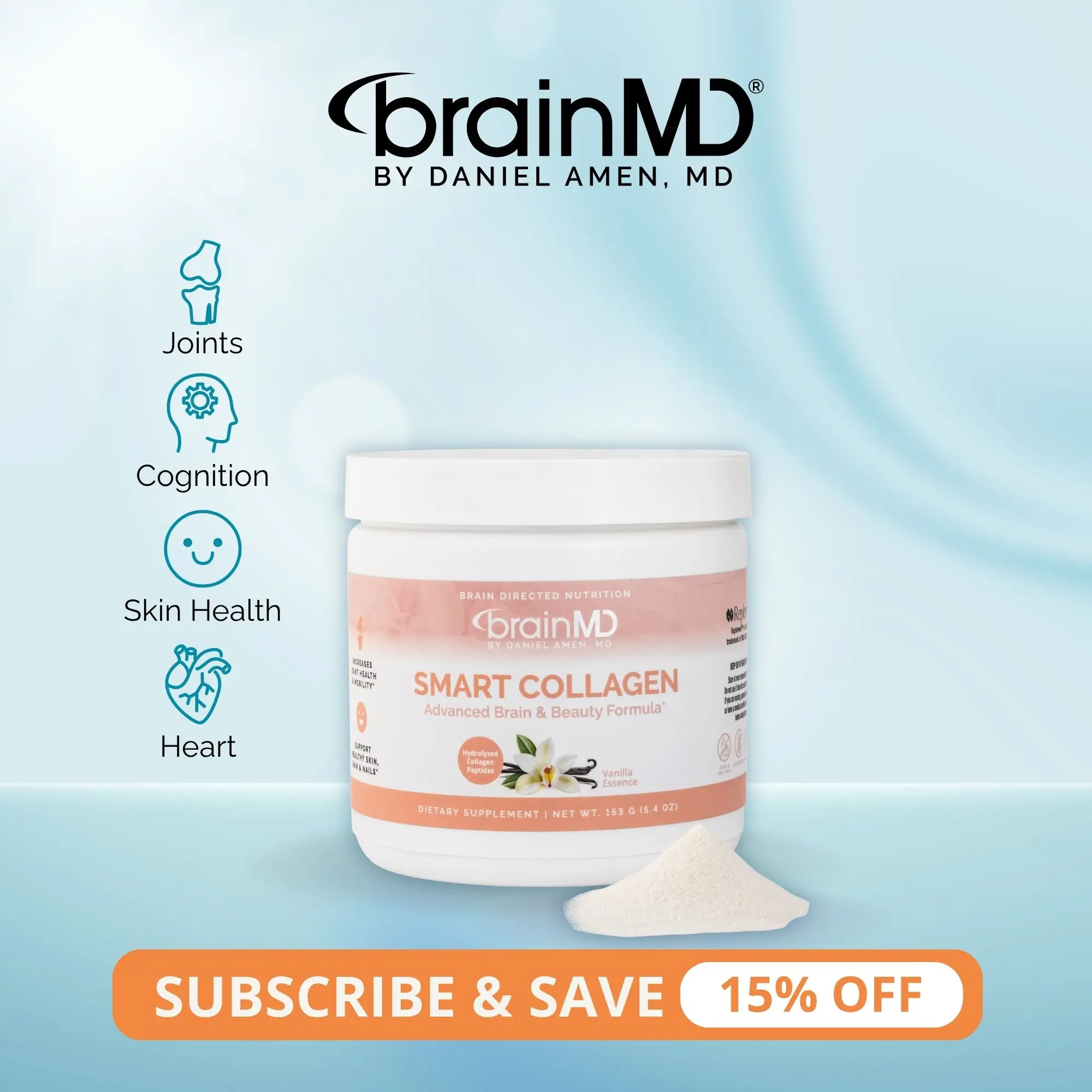 Smart Collagen | BrainMD | 30 Servings Powder | Skin, Joint & Bone Health Support | Cognitive Function & Wellness Support | Porcine Collagen Peptides (PO/OG)