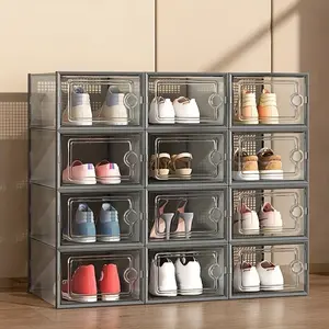 12-Piece Transparent Shoe Storage Boxes, Stackable Shoe Organizer, DIY Entrance Shoe Cabinet, Space-Saving Shoe Rack