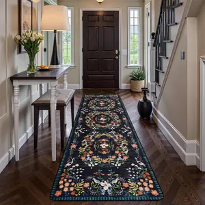 Vintage Floral Pattern Runner Rug, Boho Area Rug, Boho Style Rug, Non-slip Entry Way Carpet, Washable Floor Mat for Home Bedroom Living Room Hotel Decor