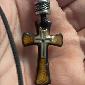 1.5" x 1" Fire Painted Cross with Stainless Steel Inlay & Real Mustard Seed Symbolizing Faith Strength and Trust in God Matthew 17:20