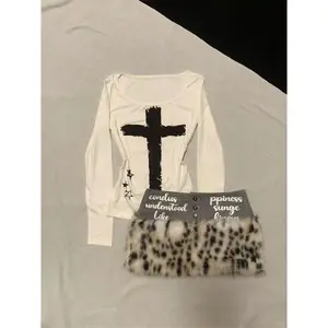 Y2k T-shirt Cross Print Goth 2 Piece Set Woman Sexy Short Skirt Vintage Hot Girl O-Neck Punk Long Sleeves Harajuku 90s Tees