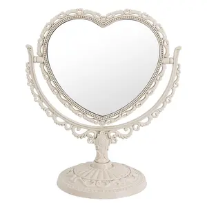 7 Inch Vintage Heart Mirror - Elegant Desk Makeup Mirror with Double Sided 360 Degree Rotation Vanity Mirror for Coquette Room Decor