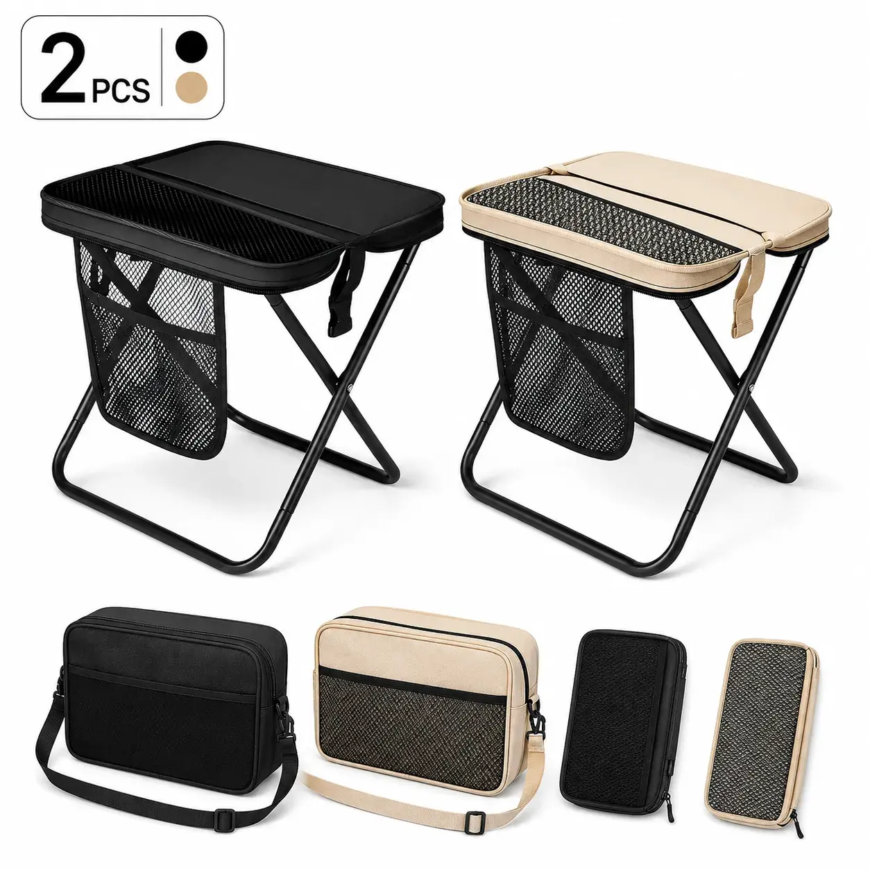 Lyecghe Portable Collapsible Backpacking Chair - Compact Lightweight Multifunctional Foldable Seat Stool with 3 Velcro Side Storage Pockets, 300lb Capacity for Camping, Hiking, Mountaineering