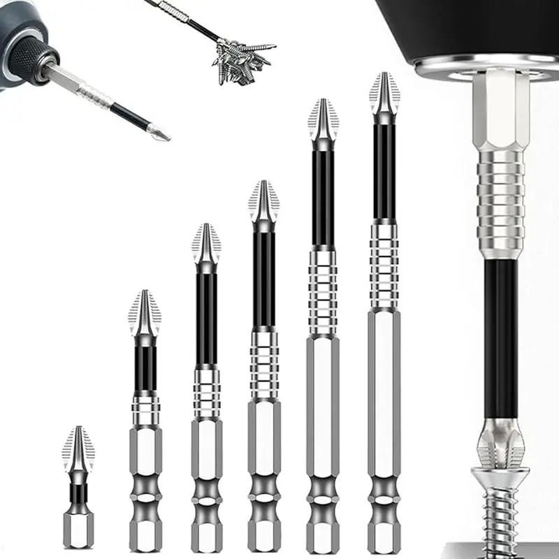 6PCS Anti-Impact and Non-Slip Screwdriver Bits, Impact Drill Bit Set, Titanium Anti-Impact and Non-Slip Phillips Bits, Highly Magnetic Screwdriver Bit Bit Bits