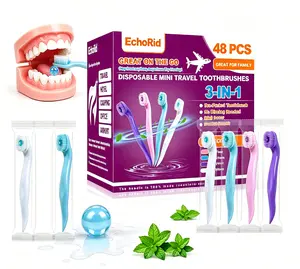EchoRid 48-Count Disposable Travel Oral Toothbrushes - Gentle Cleanser with Mint Explosion Bead, Built-in Toothpaste & Pick, No-Water Wash, Portable Dental Kit Gift for Camping, Travel, Teeth Breath Support
