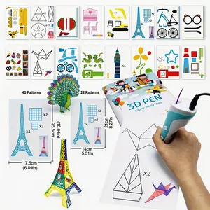 A 3D reusable printing book with 40 tips and 22 cartridges - Includes a transparent drawing table, the heat-resistant manga, anti-degrading book, a book of books with plants and a creative book of plants, no batteries required.