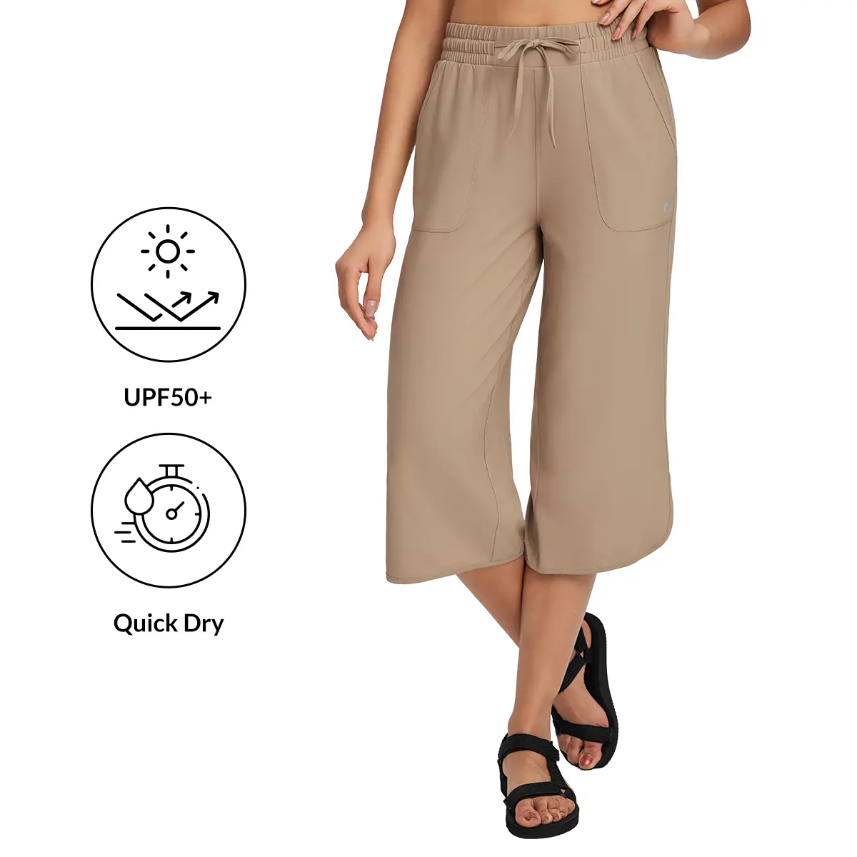 Baleaf Women's 20'' Wide Leg Plus Size Capri Pants - UPF50+ Lightweight Quick Dry Soft Outdoor Bottoms for Lady, Sun Protection, Hiking Walking