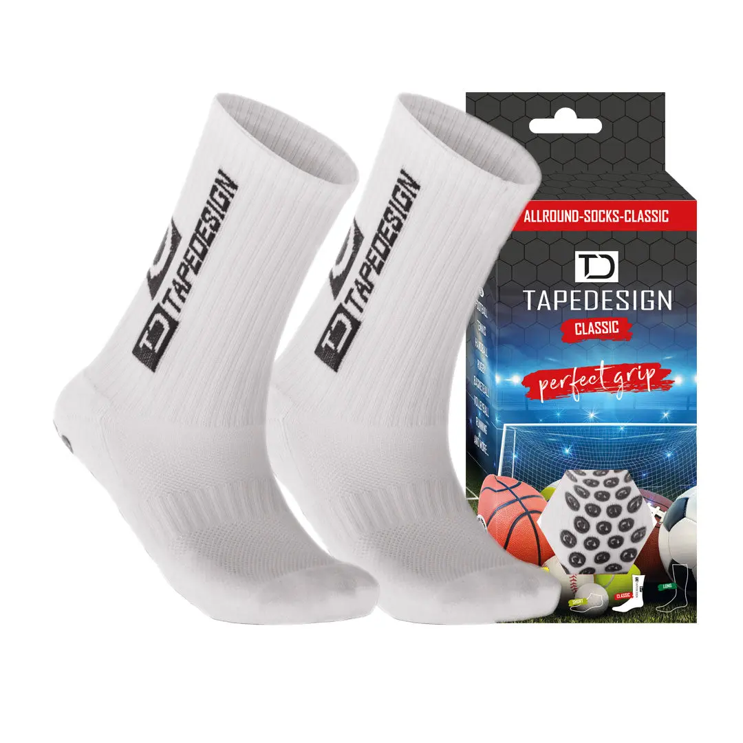 TAPEDESIGN Allround Classic Crew Soccer Grip Sock - White
