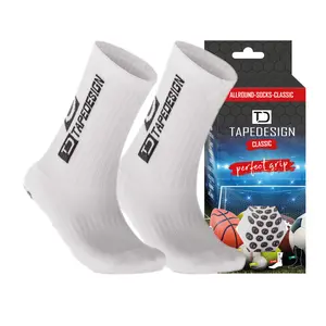 TAPEDESIGN Allround Classic Crew Soccer Grip Sock - White