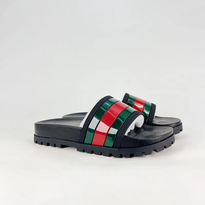 Daily Stroll Black Green Red Shiny Synthetic Slide Shoes Rugged Anti-slip Base Wear-resistant Strap For Grocery Runs Backyard Leisure Time