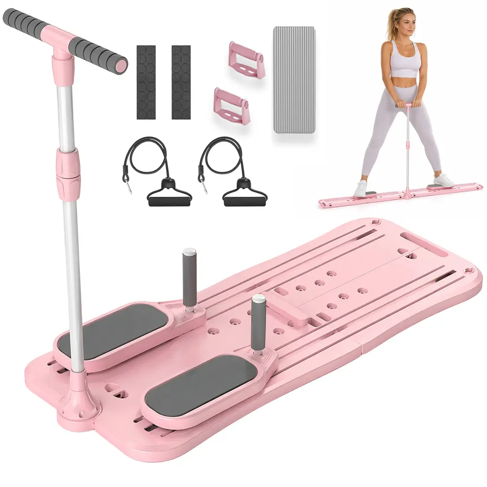 Travel-Size Collapsible Fitness Sliding Board with Pull Loops Full Bundle, Indoor Daily Workout Gear Black And Pink On Hand