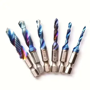 6pcs Titanium Plated Hex Shank Hss Screw Thread Tap Drill Bits Set, M3-M10 Sizes, Precision Taps, Durable Hand Tool Kit for Metalworking