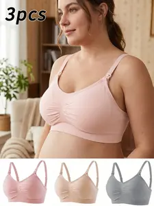 3-Pack Plus Size Nursing Bras, Wireless Removable Pads, Adjustable Straps, Comfortable Daily Wear, Ideal for Lactating Mothers