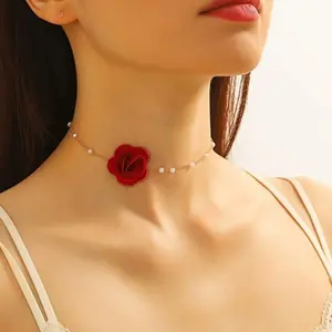 18K Gold-Plated Pearl Choker - Acrylic Flower Necklace for Weddings & Parties