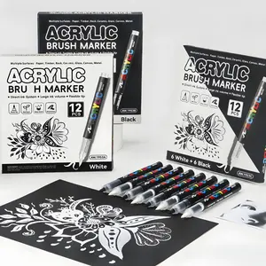 Acrylic Paint Markers, 12Pack Soft Brush Tip Acrylic Paint Pens, Professional Color System,Quick-Drying Waterproof Ink, for Rock Painting Plastic Wood Canvas Glass Ceramic Metal Art Drawing Supplies Art Crafts Supplies Christmas Gift
