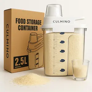 Culmino Airtight Cereal & Rice Storage Container 2.5L BPA-Free with Spout & Measuring Cup for Flour Pet Food White 84oz 2.6qt
