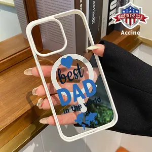 MagSafe Phone Case for iPhone 16 Pro Max 15 Plus 14 13 12 11 XR E XS Father's Day Super Dad Transparent Acrylic Non Slip Pocket-Friendly Phone Cover Gift for Girl