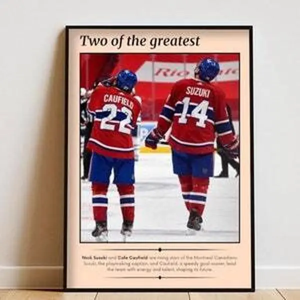 Nick Suzuki and Cole Caufield Poster with Frame, Aesthetic Sports Poster, Ice Hockey Poster, Modern Wall Decoration