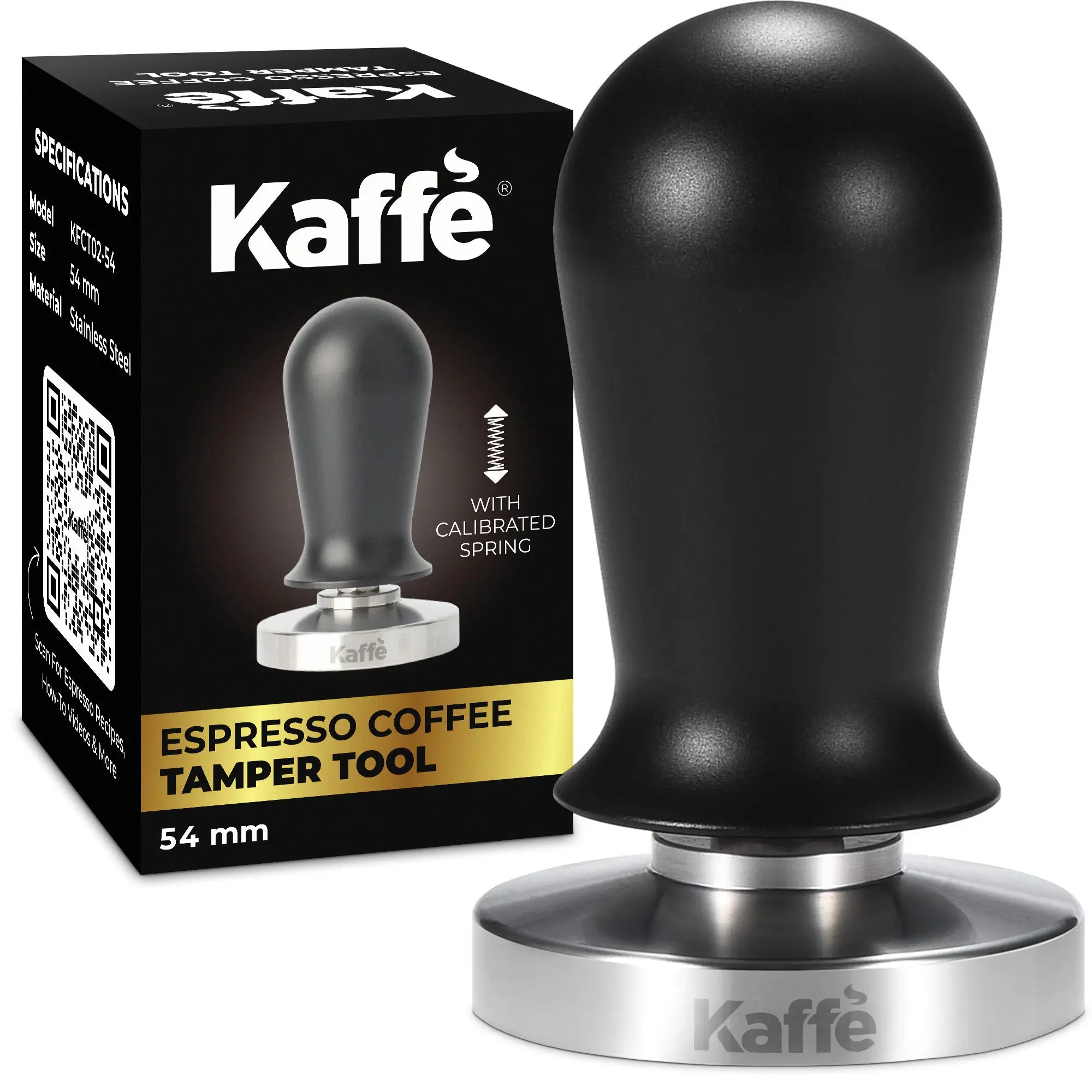 Kaffe Spring Loaded Stainless Steel Espresso Tamper (54mm) – Premium Coffee Tamper with Calibrated Spring for Consistent Tamping Pressure