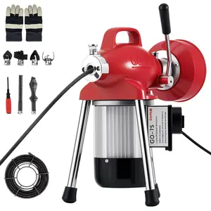 Drain Cleaner Machine with 66FT x 5/8" & 16FT x 3/8" Steel Cables, 7 Cutters, Electric Sewer Snake Drain Auger, 500w Power Drain Cleaner Machine, Auto Feed Pipe Snake for 3/4" to 4" Pipes