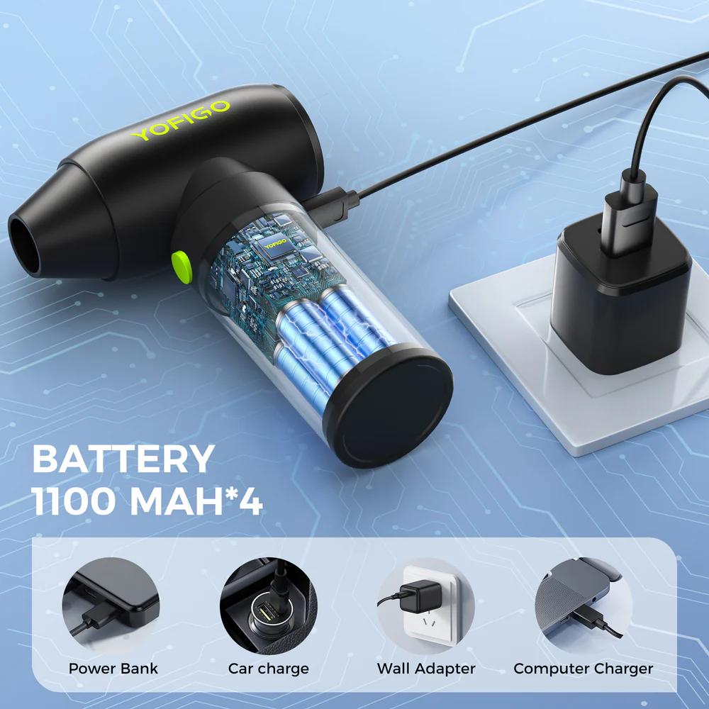 YOFIGO C4Pro Electric Air Duster,150000RPM Brushless Motor, Compressed Air Duster, Mini Blower with One-tap Booster,3-Speed Adjustable PC Cleaner,Alternative to Canned Air forKeyboard, Electronics, Camera