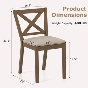 COSTWAY - Dining Chair Set of 2 Modern Kitchen Chair with Upholstered Seat-Brown
